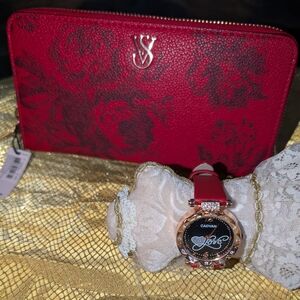 Red Floral Wallet and Watch Set